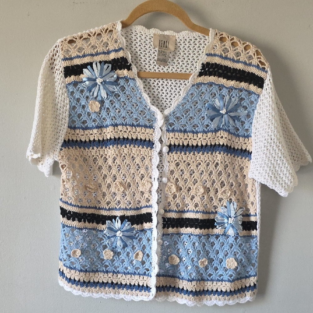 Teddi Women's Crochet Grandma Cottagecore Cardigan Size L